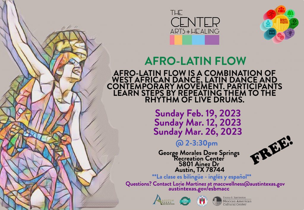 Text reads Afro-Latin Sunday March 26th at 2pm