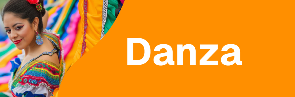 Danza banner featuring a baile folklorico performer