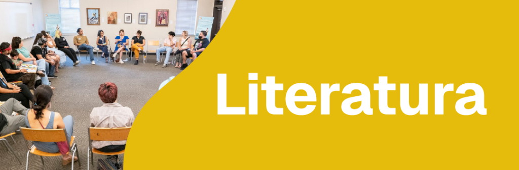 Literatura banner featuring a book club conversation