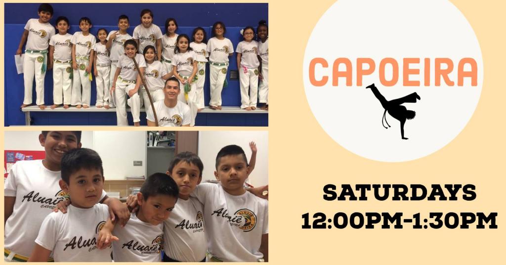 Text reads Capoeira Saturday 12pm to 1:30pm 