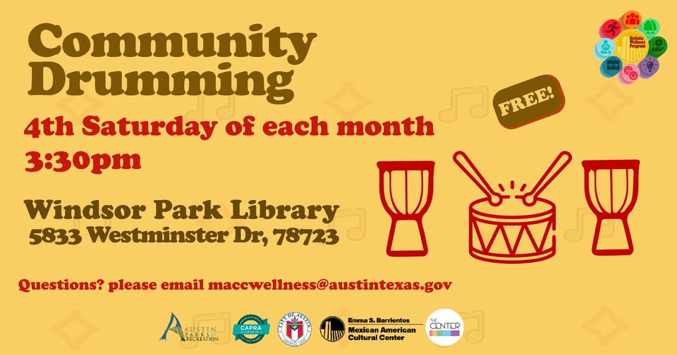Community Drumming: 4th Saturday of each month | 3:30pm | Windsor Park Library