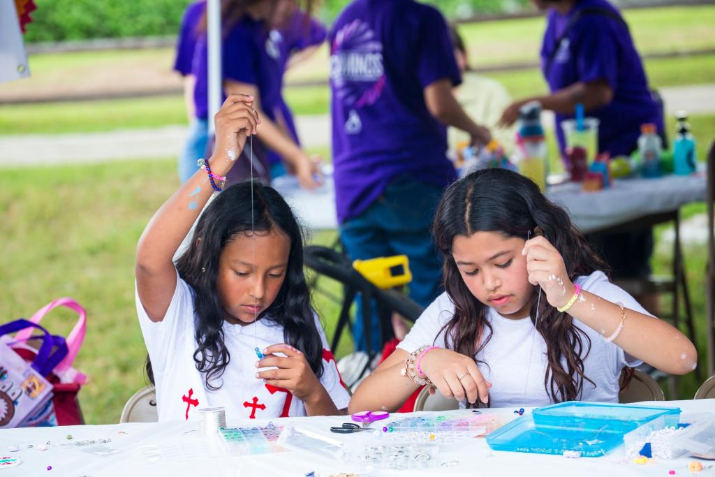 Kids playing outside, crafting