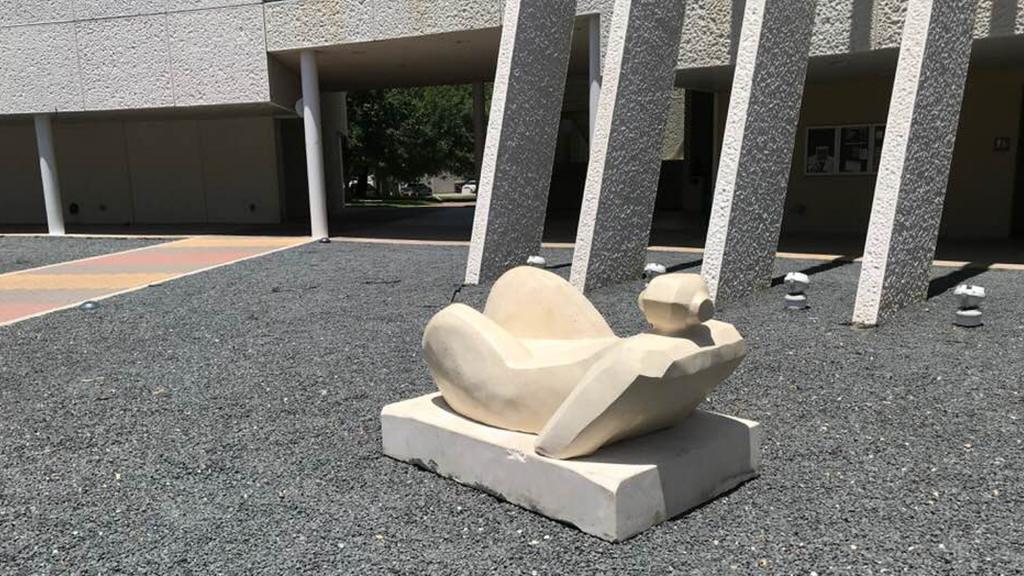 Photo of Maya sculpture outside the MACC