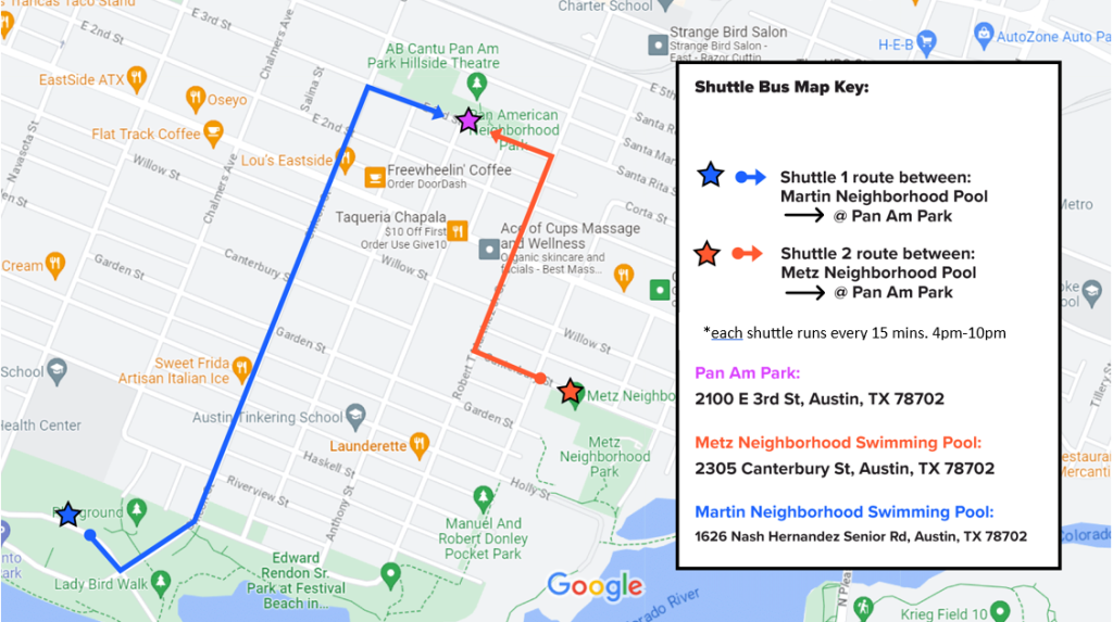 Map of shuttle route for Viva Mexico