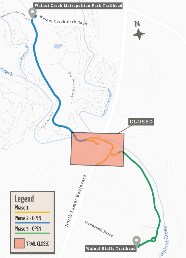 Walnut Creek Trail phase 2a sub-phase map