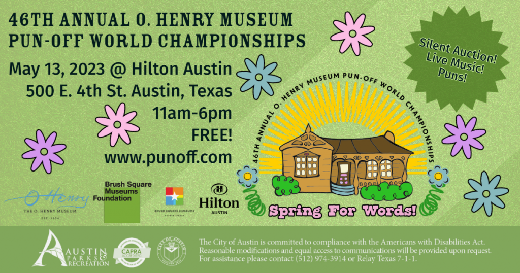 Graphic in bright spring colors of O Henry House Museum with flowers