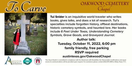 To Carve: Tui Snider author talk on cemetery symbolism