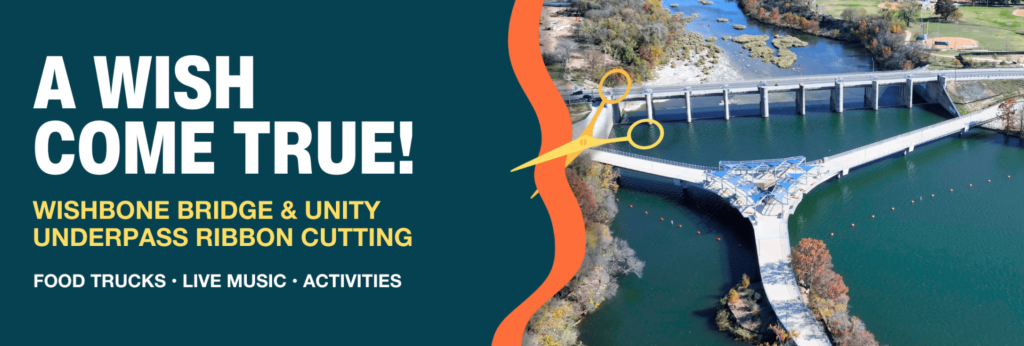 graphic with aerial of the bridge invite to the ribbon cutting