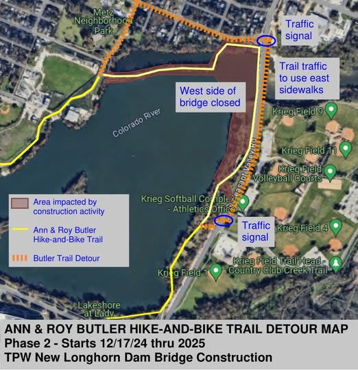 Butler Trail Longhorn Dam Detour Map