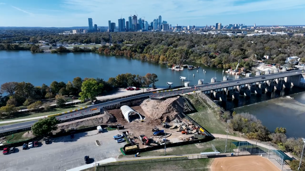 drone aerial photo of tunnel construction