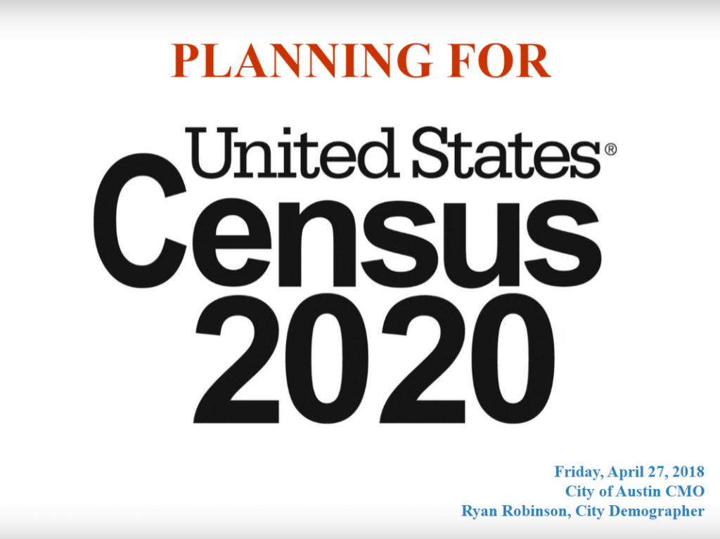 Slide that reads "Planning for 2020 Census"