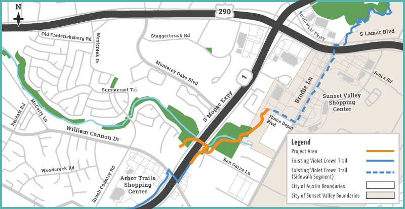 Violet Crown Trail - North project limits (located between Home Depot Blvd to MoPac, just north of William Cannon Drive.)