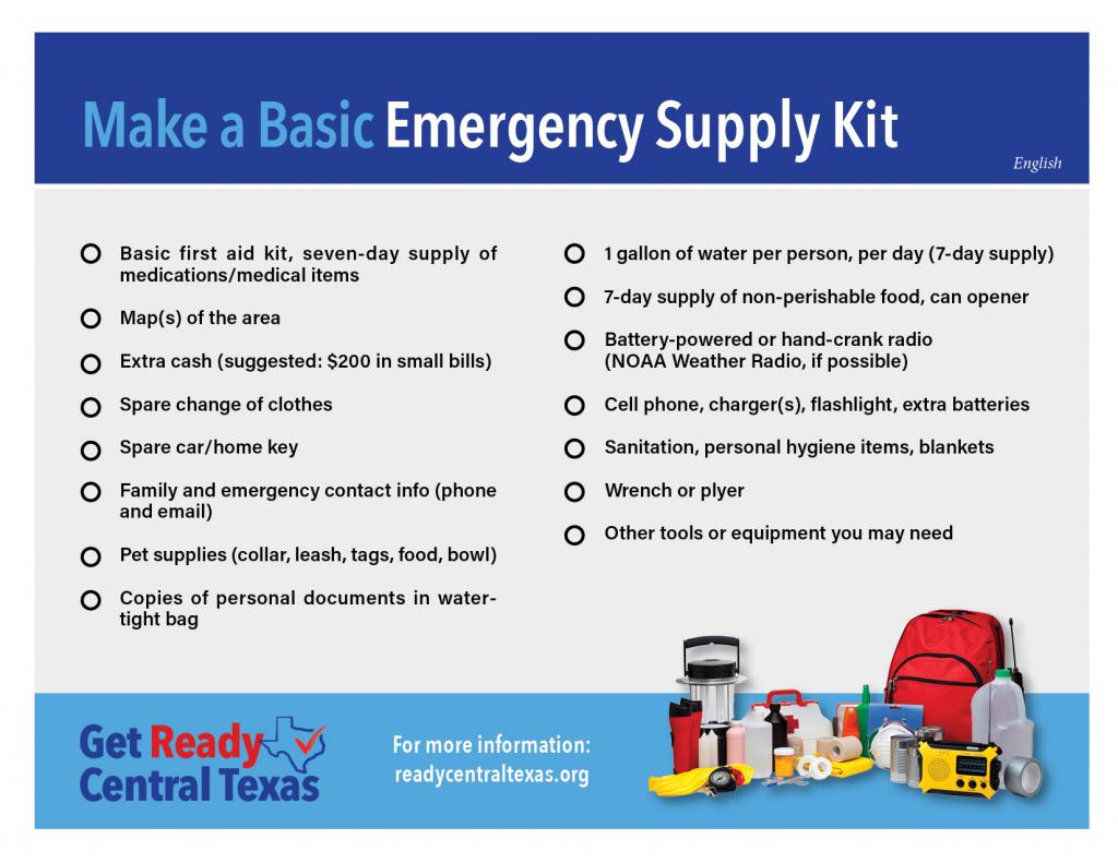 Graphic showing emergency kit checklist
