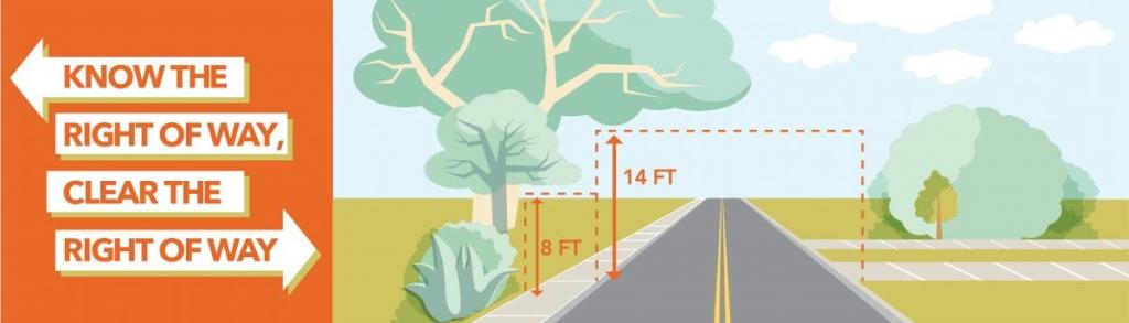 Right of Way vegetative maintenance says to trim branches at least 14 feet above the road and 8 feet above the sidewalk