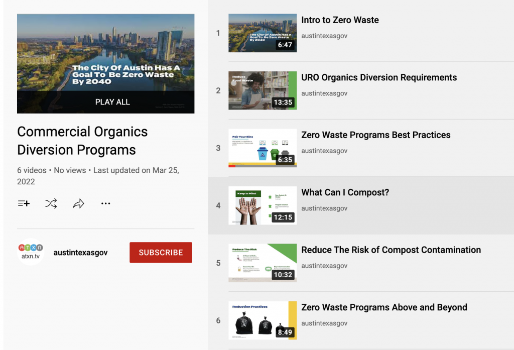 Screenshot of commercial organics playlist on YouTube