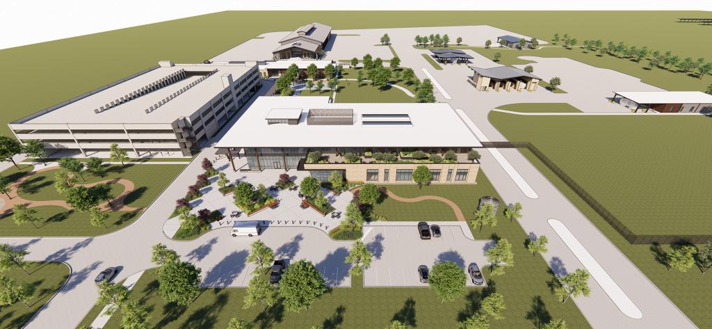 An aerial mockup image of the north campus of the Northeast Service Center..