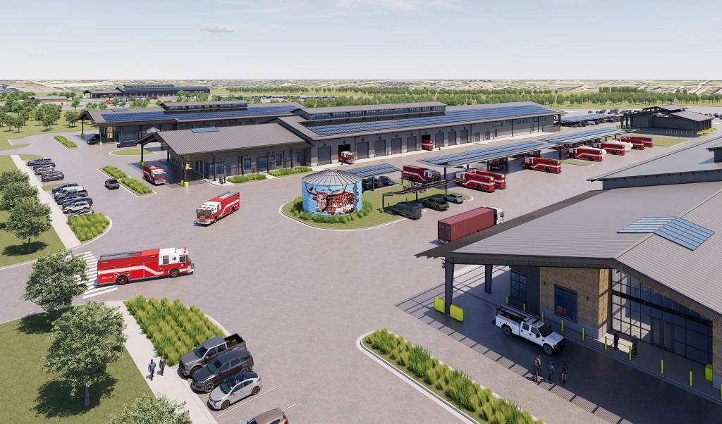 An aerial mockup image of the south campus of the Northeast Service Center..