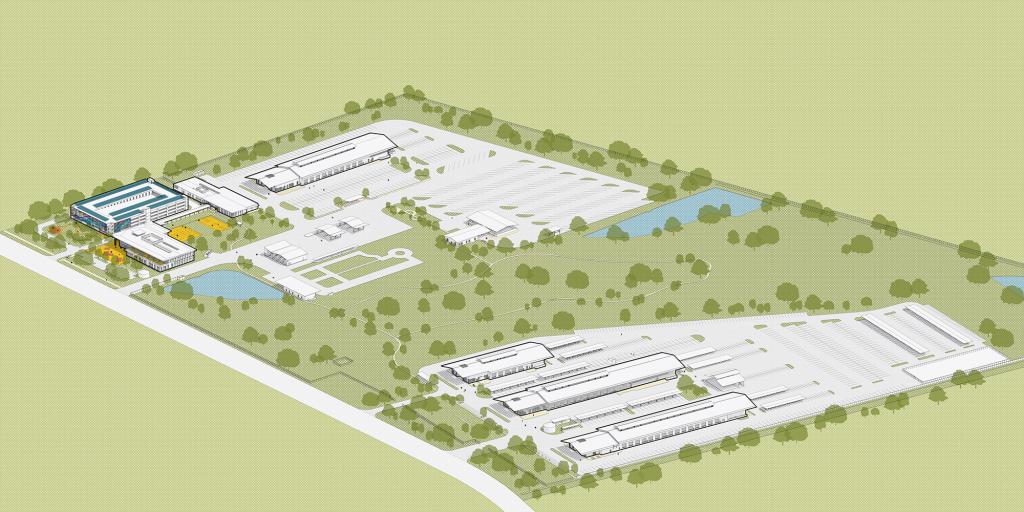 A perspective drawing of the entire facility.