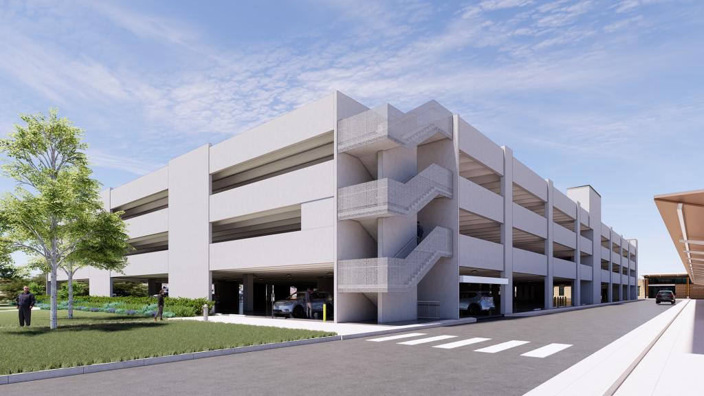 A design rendering of the parking garage available for city employees and visitors..