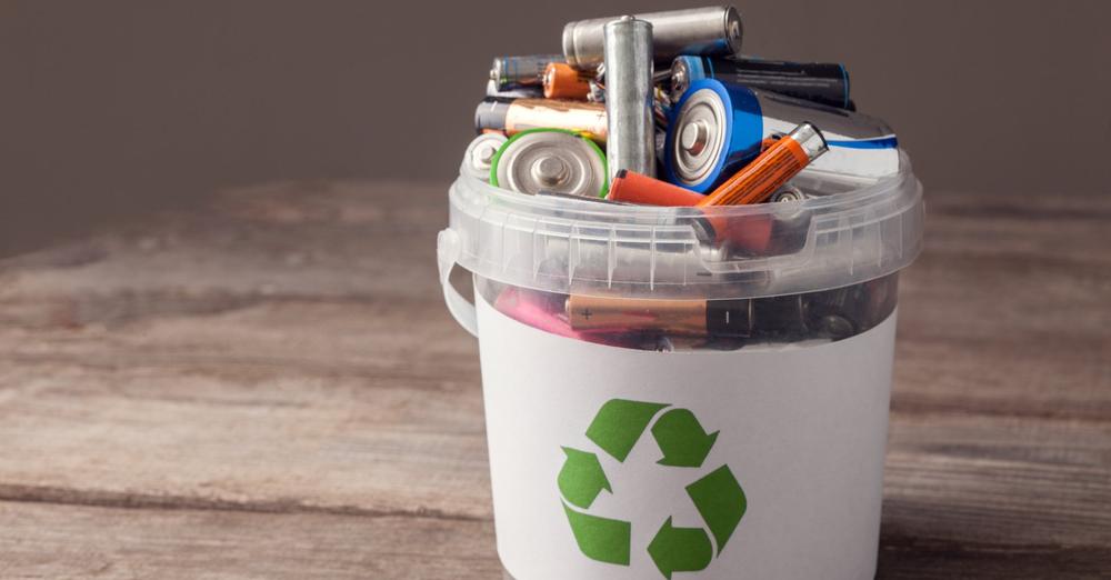 Batteries in a bucket to be recycled