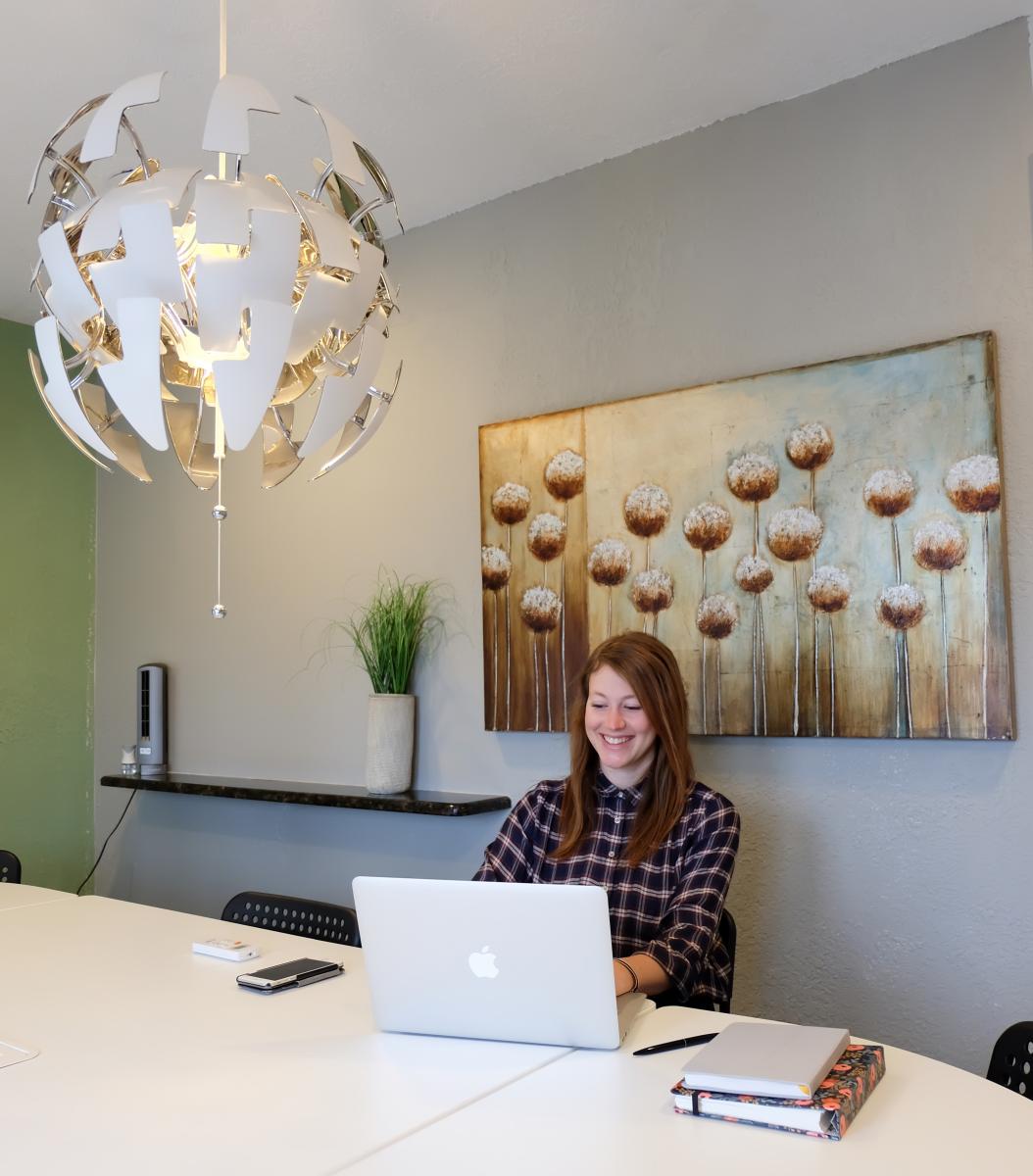 Amy Stansbury working in her office