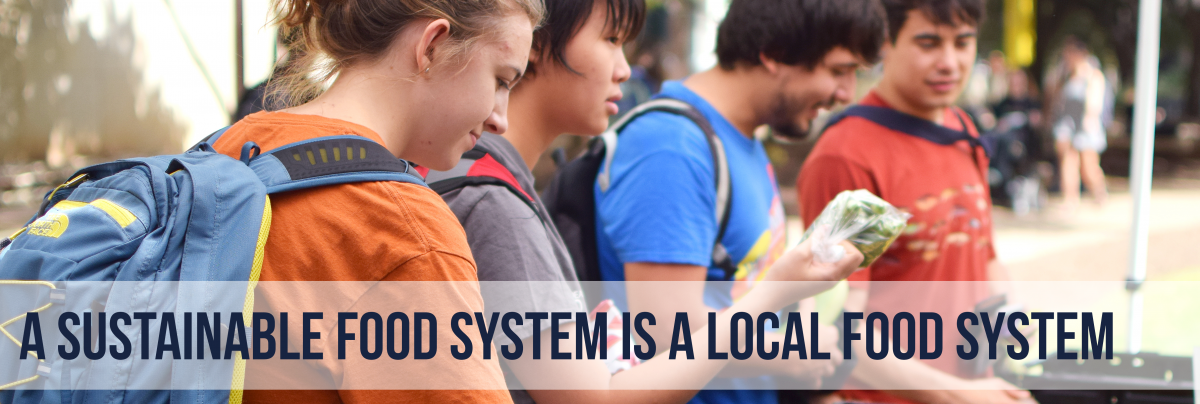 Title: A sustainable food system is a local food system, Photo: Students shopping at a farm stand