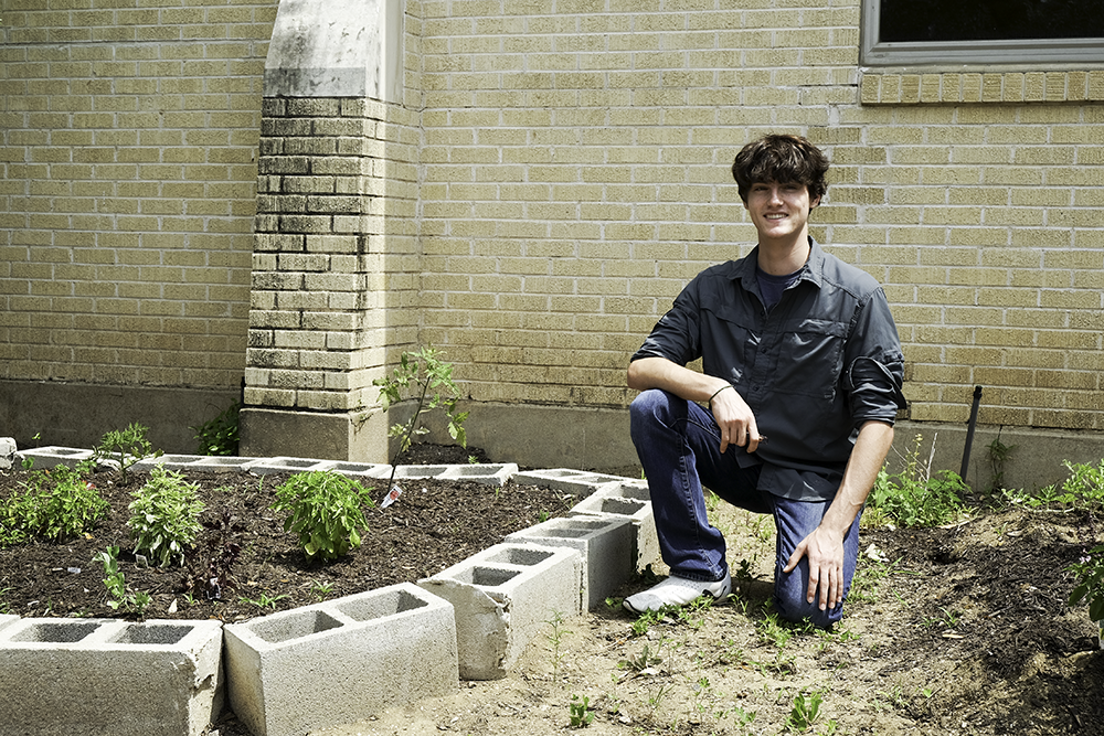 Lucas in the school garden