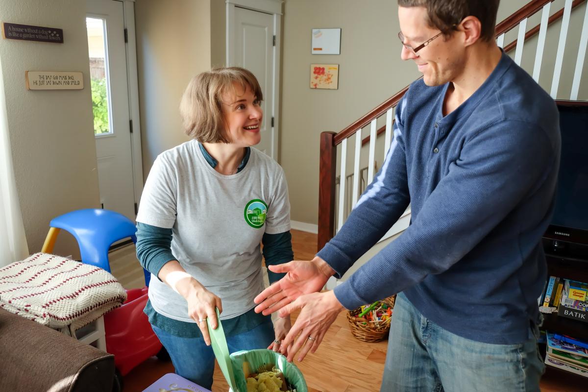 Taylor and her husband composting