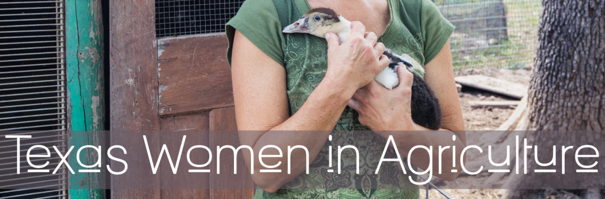 Texas Women in Agriculture, background is photo of woman holding a small bird.