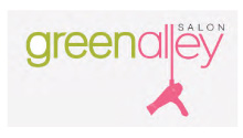 Image of the green alley salon logo with hanging hair dryer