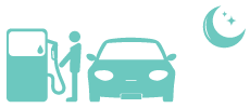 Icon: teal person refueling car at night