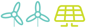 Icon: wind turbines, solar panel