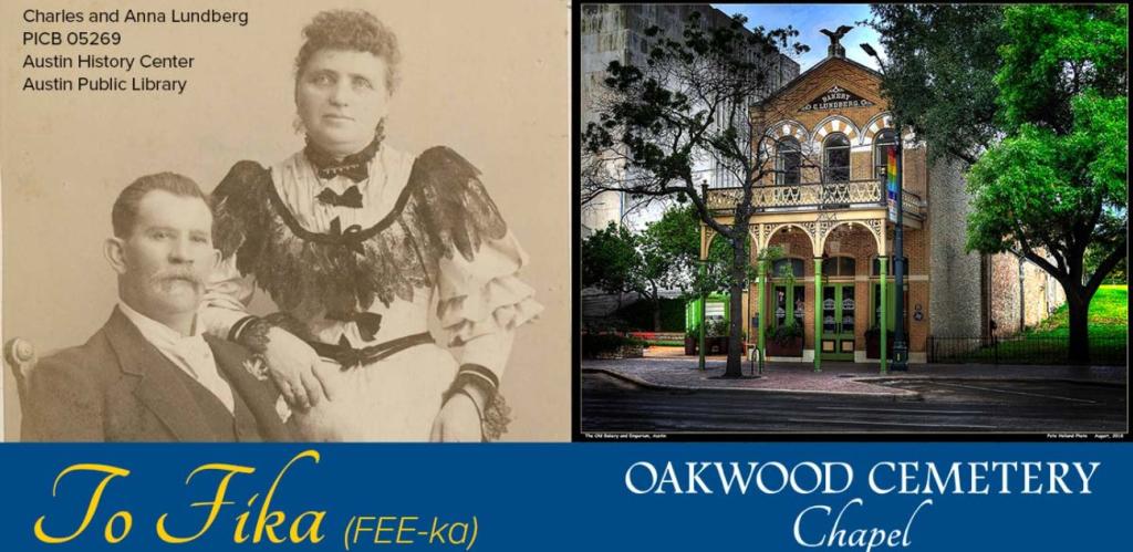 "To Fika" digital exhibit by the Oakwood Cemetery - image of the Historic Old Bakery & Emporium and the Lundbergs, a Swedish Family that immigrated to Austin and built the Old Bakery & Emporium in 1876