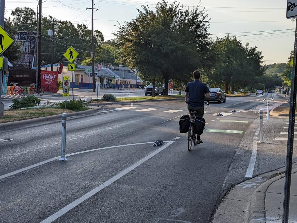 An example of pavement markings in Austin.