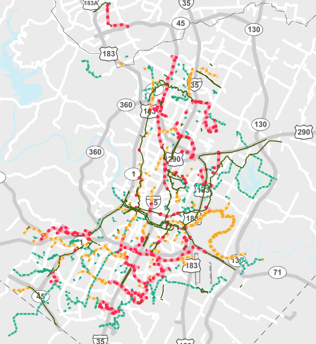 A map shows the proposed and existing Urban Trails in Austin. 