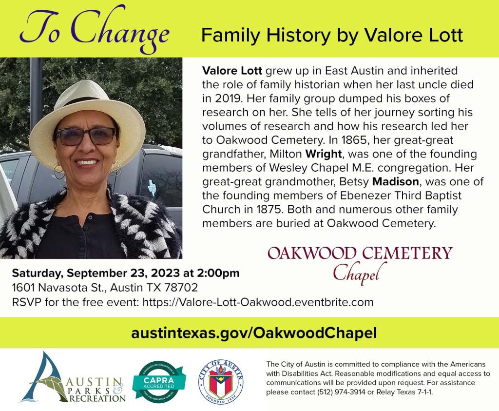 Family History Talk by Valore Lott Saturday, 7/23/23