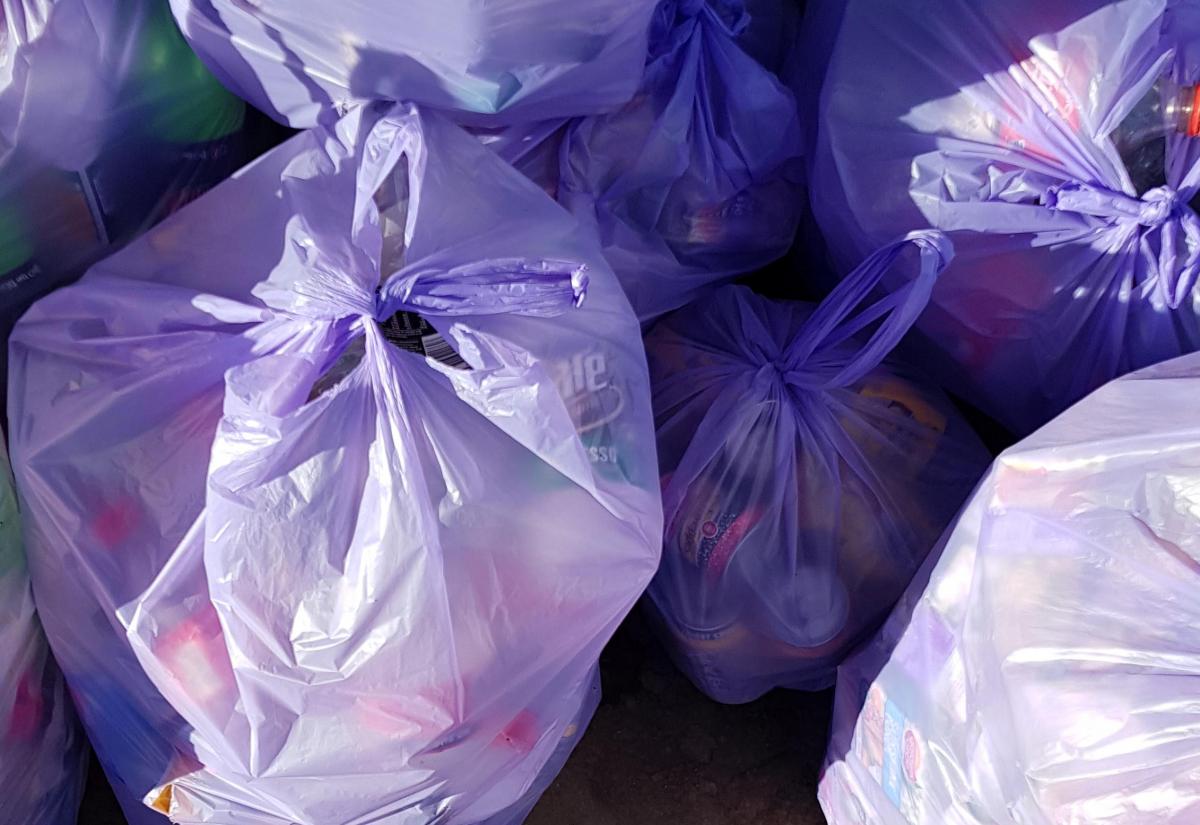 Purple recycling store bags
