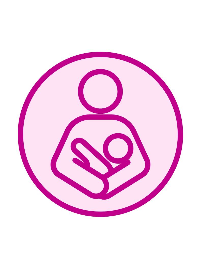 Line drawing of a mom holding a baby