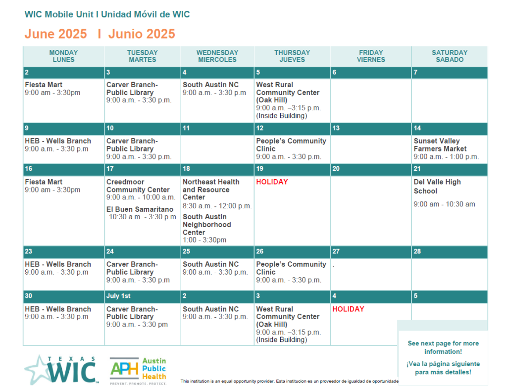 June 2025 Mobile Unit calendar with highlighted dates. 