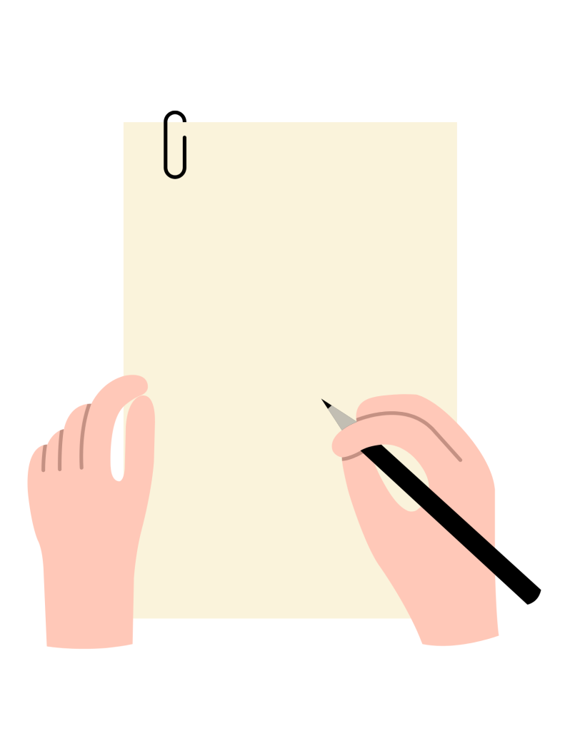 Picture of two hands, one hand with a pencil writing on a piece of paper