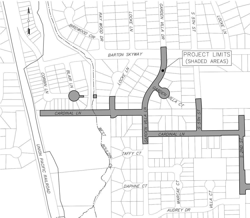 A map of the Garden Villa Lane Water and Wastewater Pipeline Renewal Project