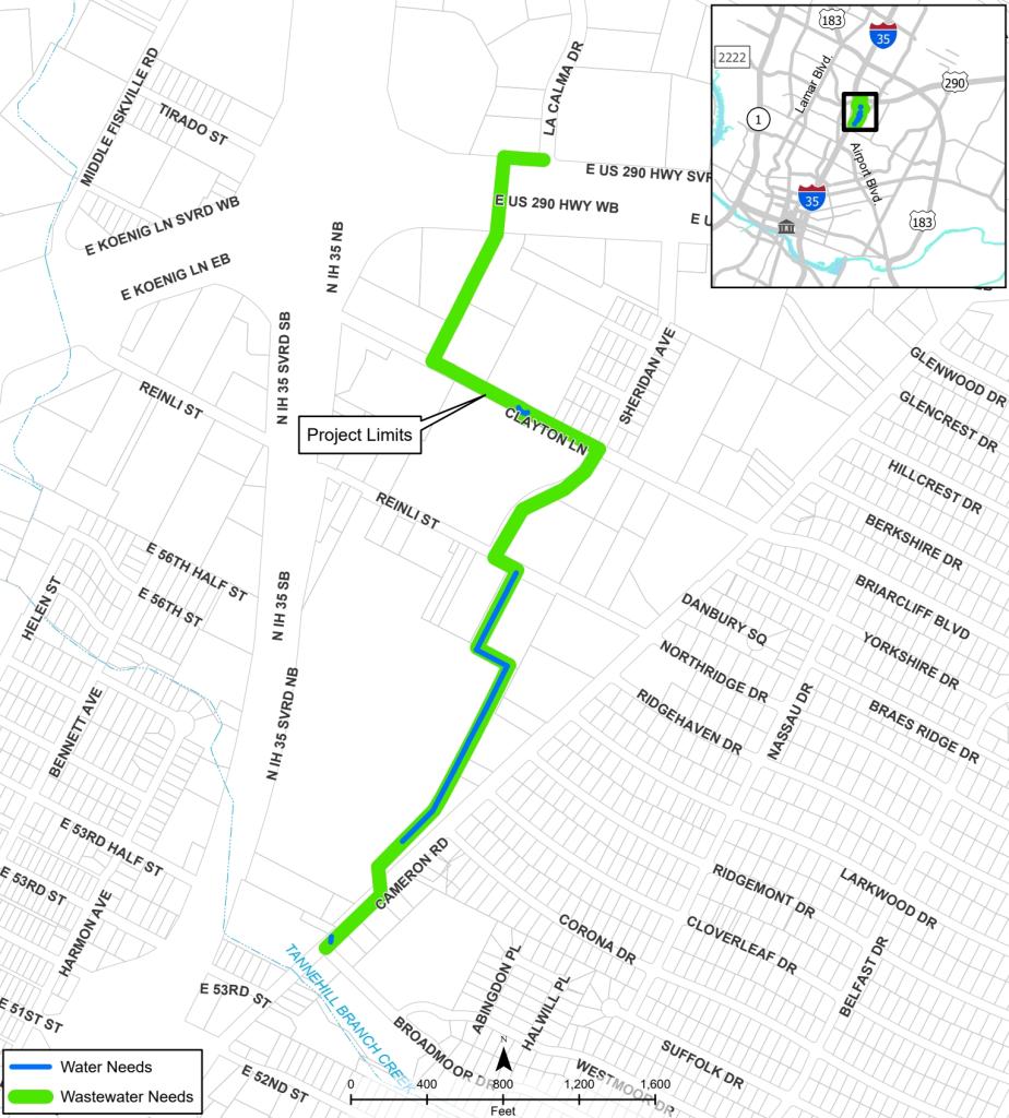 A map of the Cameron Road Wastewater Improvements Project