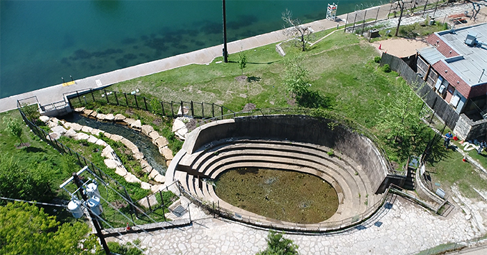 Aerial view of Eliza Spring and the restored stream