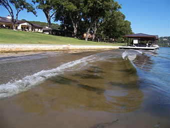 Waves hitting the shore.