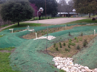 Caption: Dottie Jordon rain gardens installed in Feb. 2015, a series of 3 storage bays.  