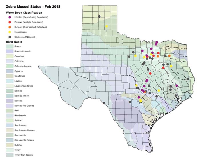 Locations where Zebra mussels have been found.