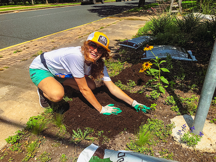 A gardener working in the garden.
