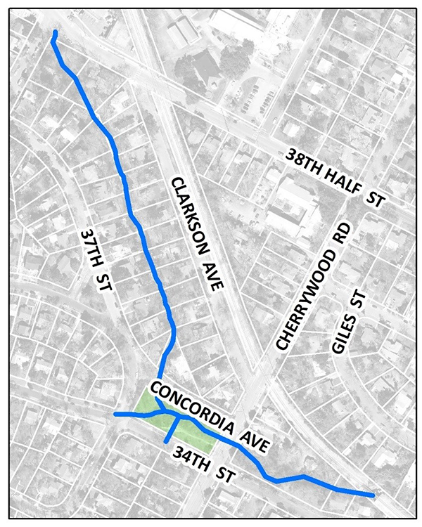 Map showing Clarkson Tributary