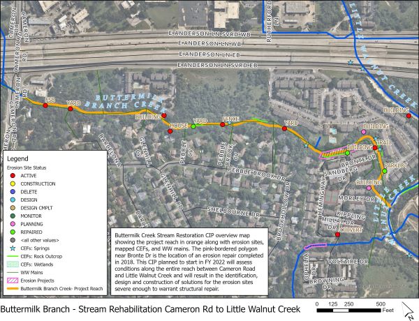 Map showing stretch of Buttermilk Creek within the project area. 