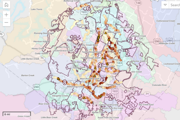 A color coded map outlines the location of the trash in creeks.